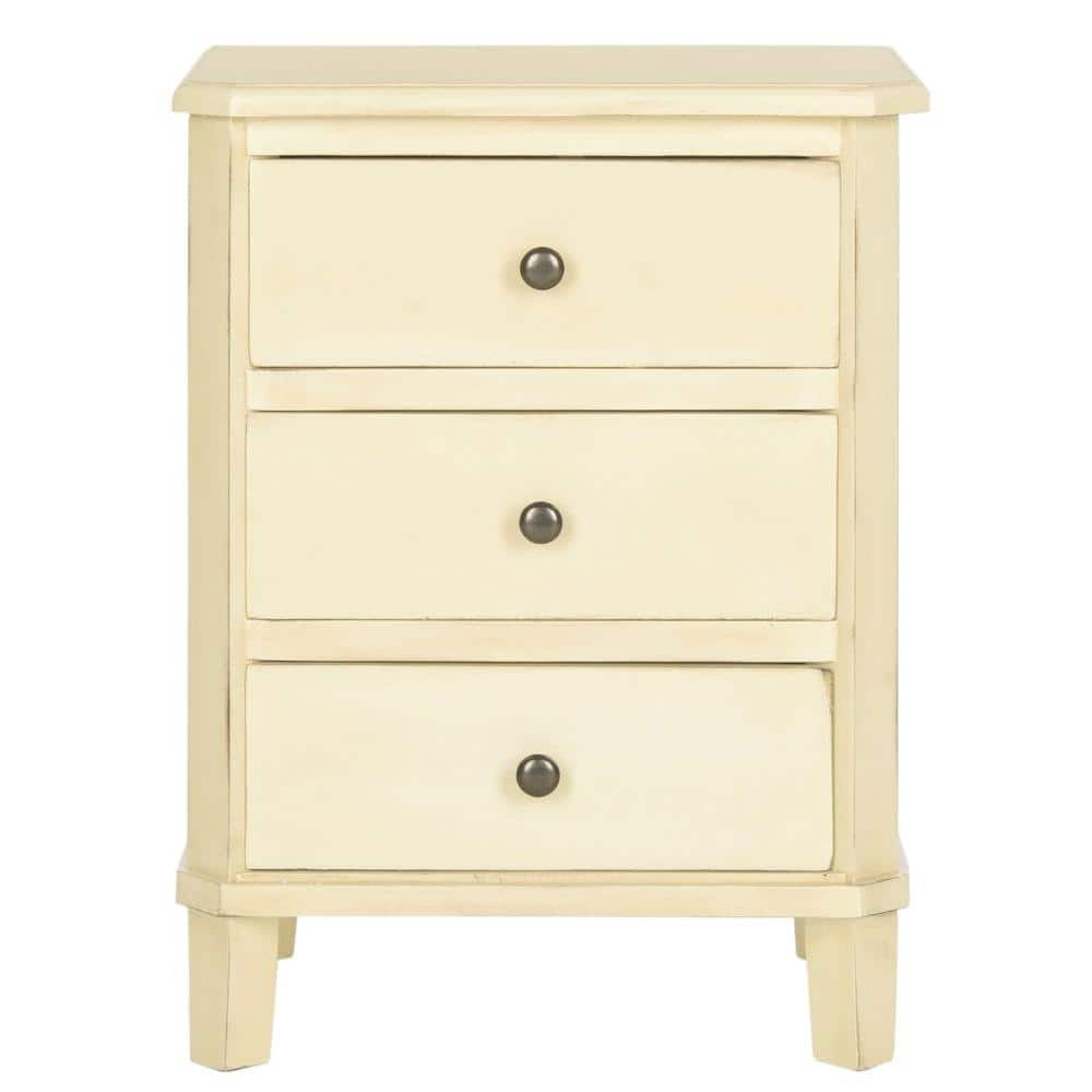 Transitional White Wood & Metal Nightstand with 3 Storage Drawers