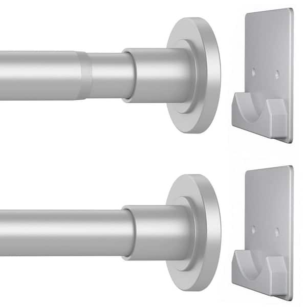 80 in. Stainless Steel Shower Curtain Rod Adjustable Spring Tension Rods with Holders in Matte Silver for Bathroom Use