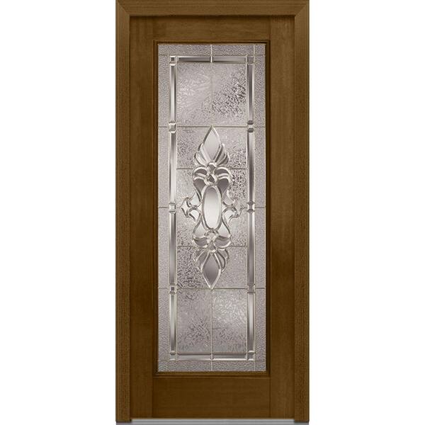 MMI Door 32 in. x 80 in. Heirloom Master Decorative Glass Full Lite Finished Mahogany Fiberglass Prehung Front Door