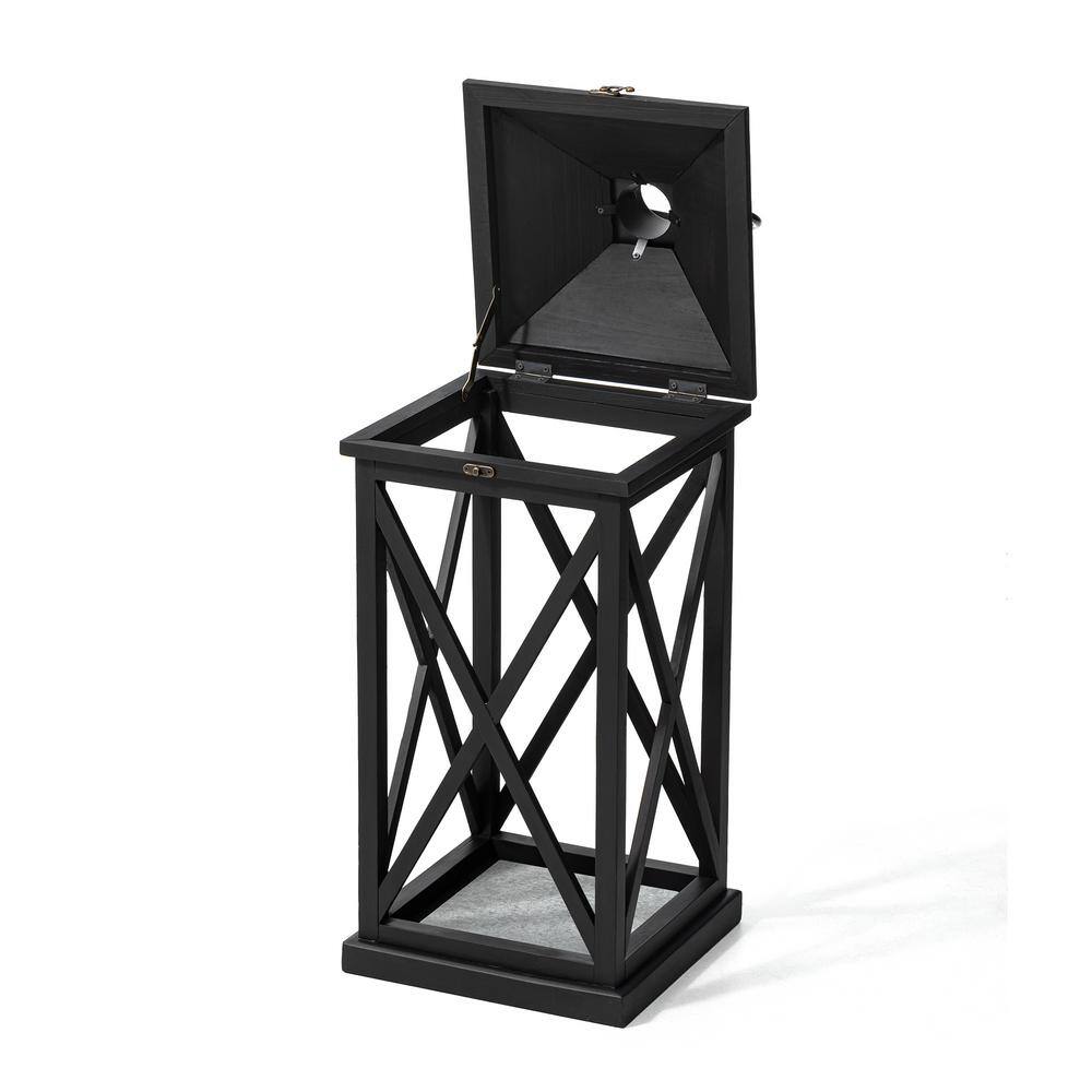 Distressed Black Wood and Metal Floor Candle Lanterns Set