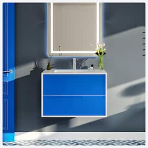 Vienna 36 in. W x 20 in. D x 22 in. H Floating Bathroom Vanity in Blue with White Acrylic Top weith White Sink
