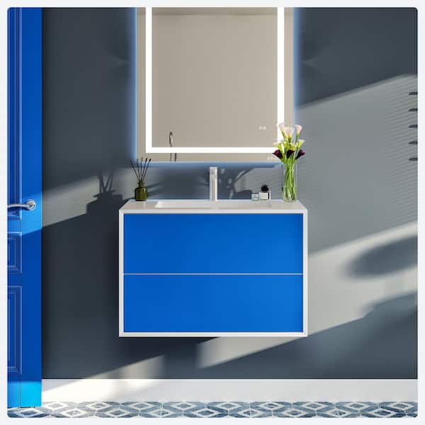 Vienna 36 in. Single Sink Floating Blue Bath Vanity with White Acrylic Top (Assembled)