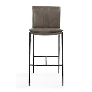 31 in. Pewter Gray and Black Low Back Metal Frame Bar Stool with Leather Seat