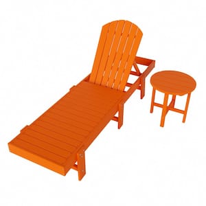 Althura 2 Piece Orange Classic HDPE Plastic Adjustable Adirondack Reclining Chaise Lounge with Round Side Table