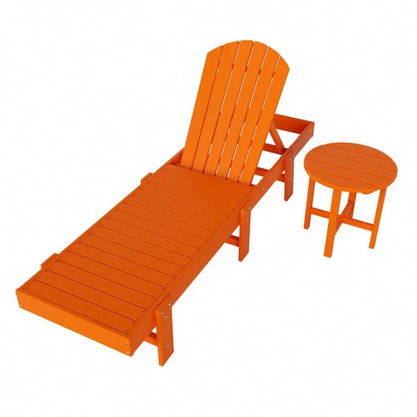 WESTIN OUTDOOR Althura 2 Piece Orange Classic HDPE Plastic Adjustable Adirondack Reclining Chaise Lounge with Round Side Table