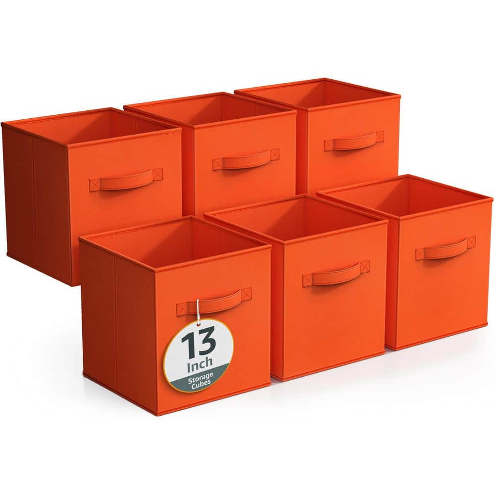 Large Storage Cubes with Handles, Orange 13 in. x 13 in. Fabric Decorative 