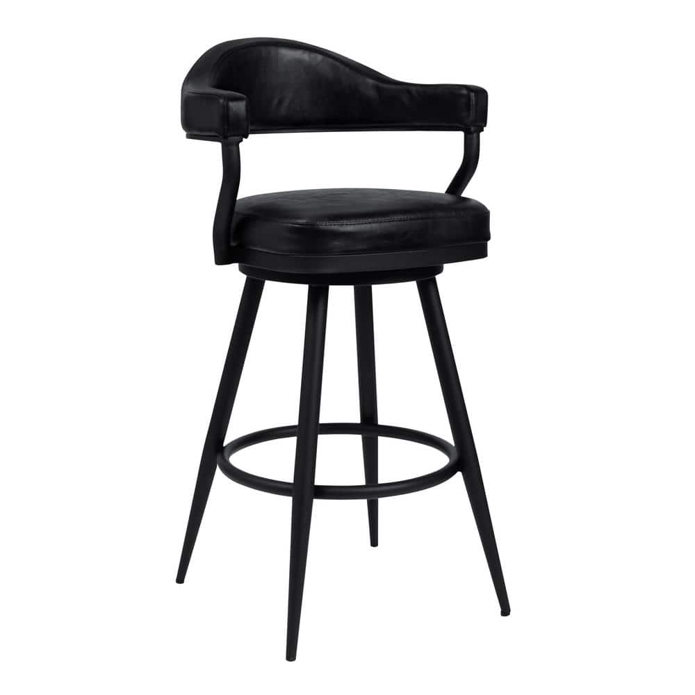 Justin 42 in. Vintage Black Metal Bar Stool with Faux Leather Seat