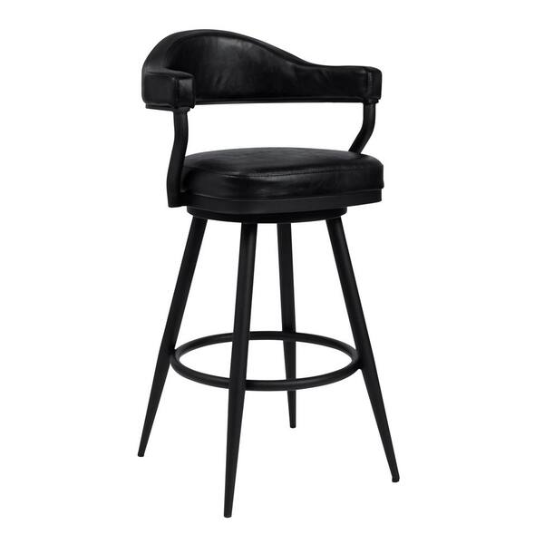 Armen Living Justin 42 in. Vintage Black Metal Bar Stool with Faux Leather Seat