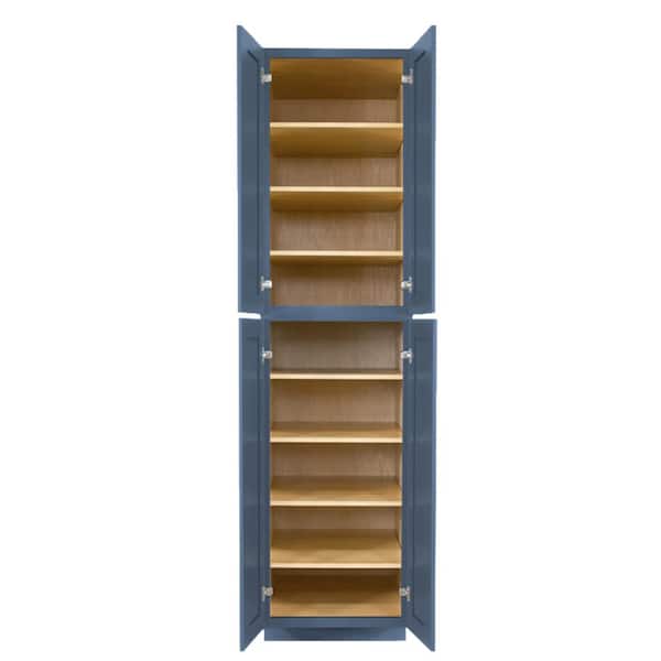 LIFEART CABINETRY Lancaster Blue Plywood Shaker Stock Assembled Tall Pantry Kitchen Cabinet 30 in. W x 84 in. D H x 27 in. D