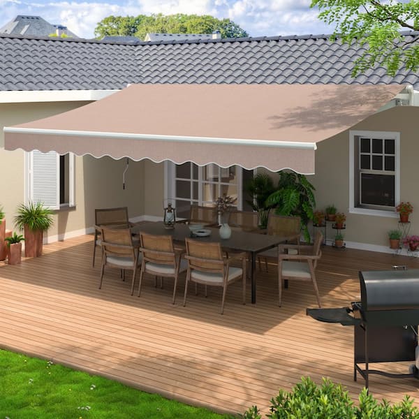 13 ft. x 8 ft. Patio Retractable Awning Sun Shade Shelter Cover with UV Protection Beige