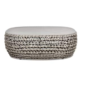 Willow 40.5 in. Oval Woven Patio Coffee Table, Light Beige Olefin