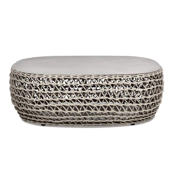 Willow 40.5 in. Oval Woven Patio Coffee Table, Light Beige Olefin