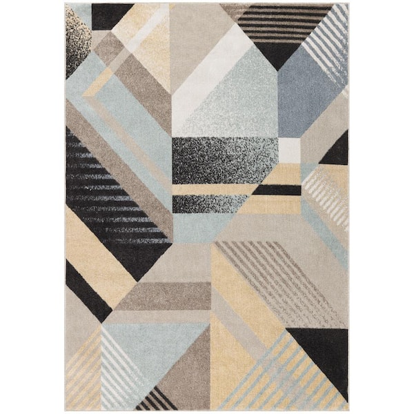 Nourison Washable Decor Blue Multicolor 9 ft. x 12 ft. Abstract Contemporary Area Rug