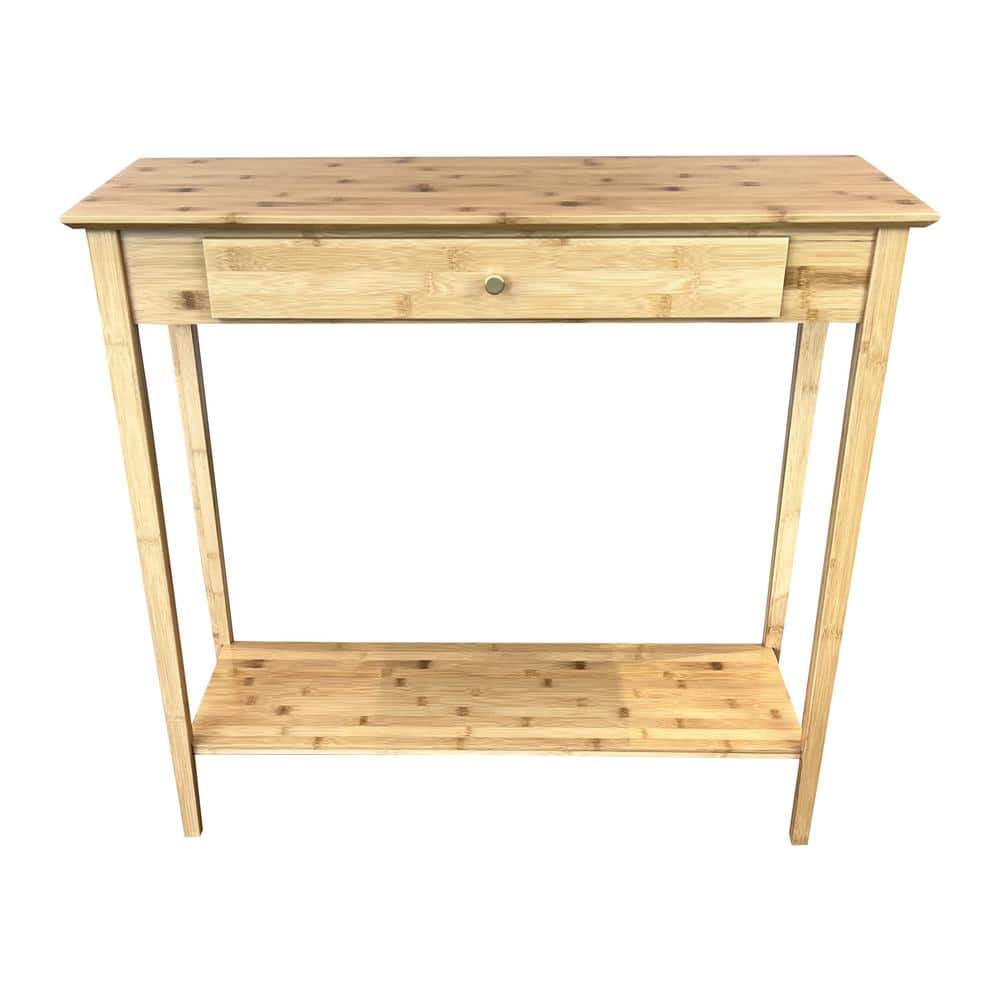 32 in. Natural 30 in. Rectangle Bamboo Console Table with Drawer and Shelf