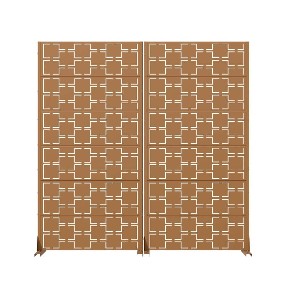 72 in. x 35 in. Brown Metal Garden Fence Privacy Screen Decorative Screen Room Divider Lattice Panel Set for Patio price history on PriceWatchPro