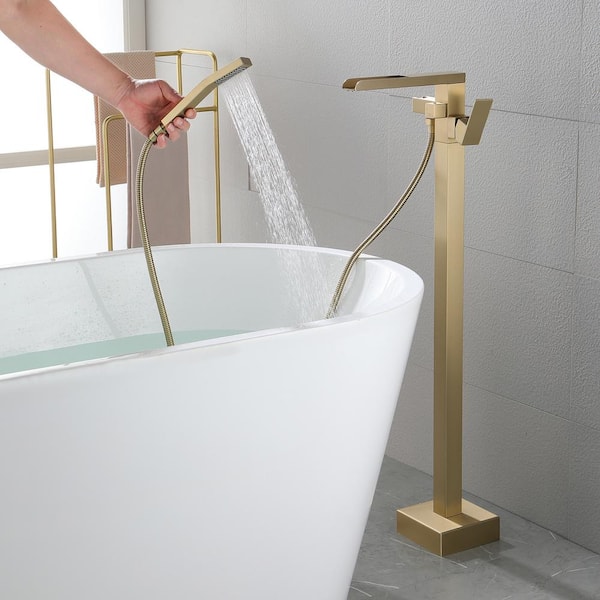 Staykiwi Freestanding Single Handle Bathroom Tub Faucet in Gold