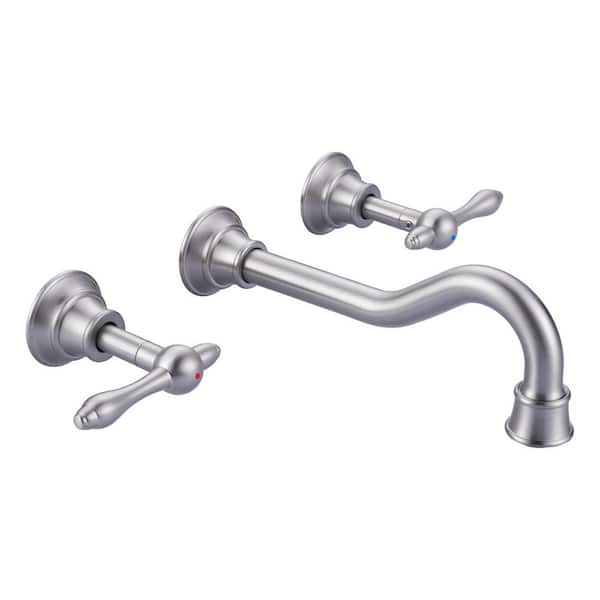 Double Handle Wall Mounted Bathroom Faucet in Brushed Nickel
