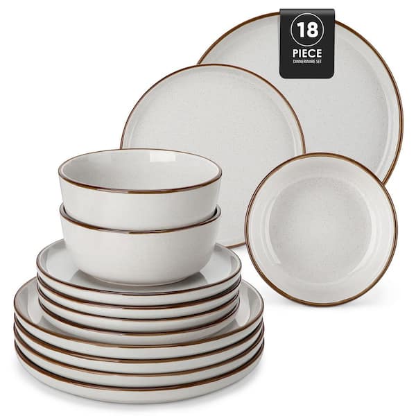 18-Piece Gray Stoneware Dinnerware Set (Service for 6) Sesame Speckles Pattern Dinner Plates Dessert Plates and Bowls