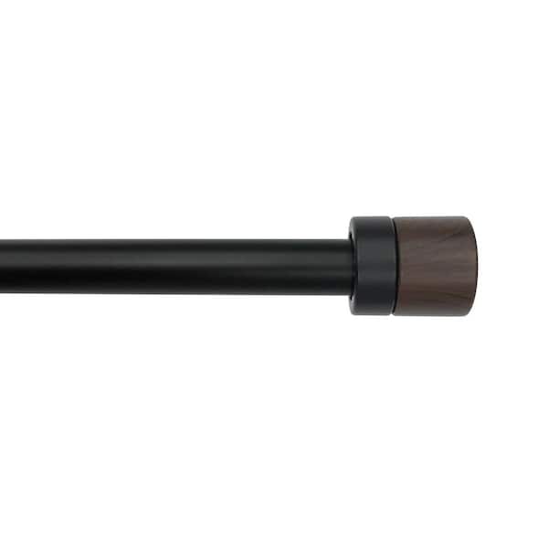 StyleWell 36 in. - 66 in. Telescoping 3/4 in. Single Curtain Rod Kit in Matte Black with Wood Cap Finials