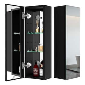 10 in. W x 30 in. H Rectangular Aluminum Bathroom Medicine Cabinet with Mirror, Adjustable Mirrored Glass Shelf-Black