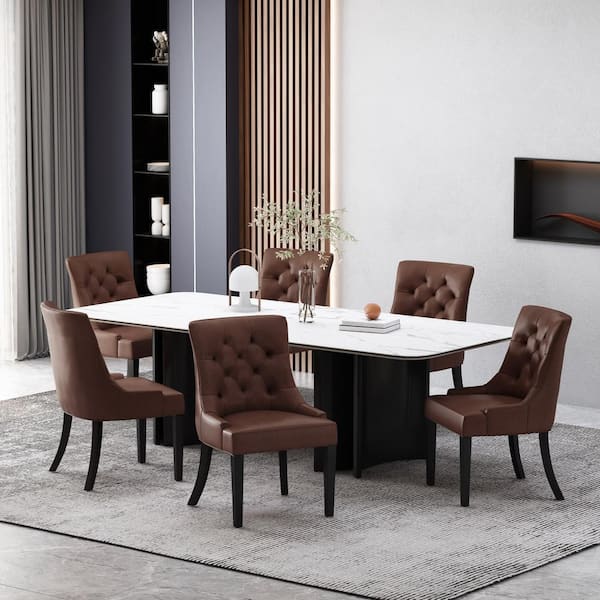 Will Dark Brown Tufted Faux Leather Dining Chair (Set of 6)