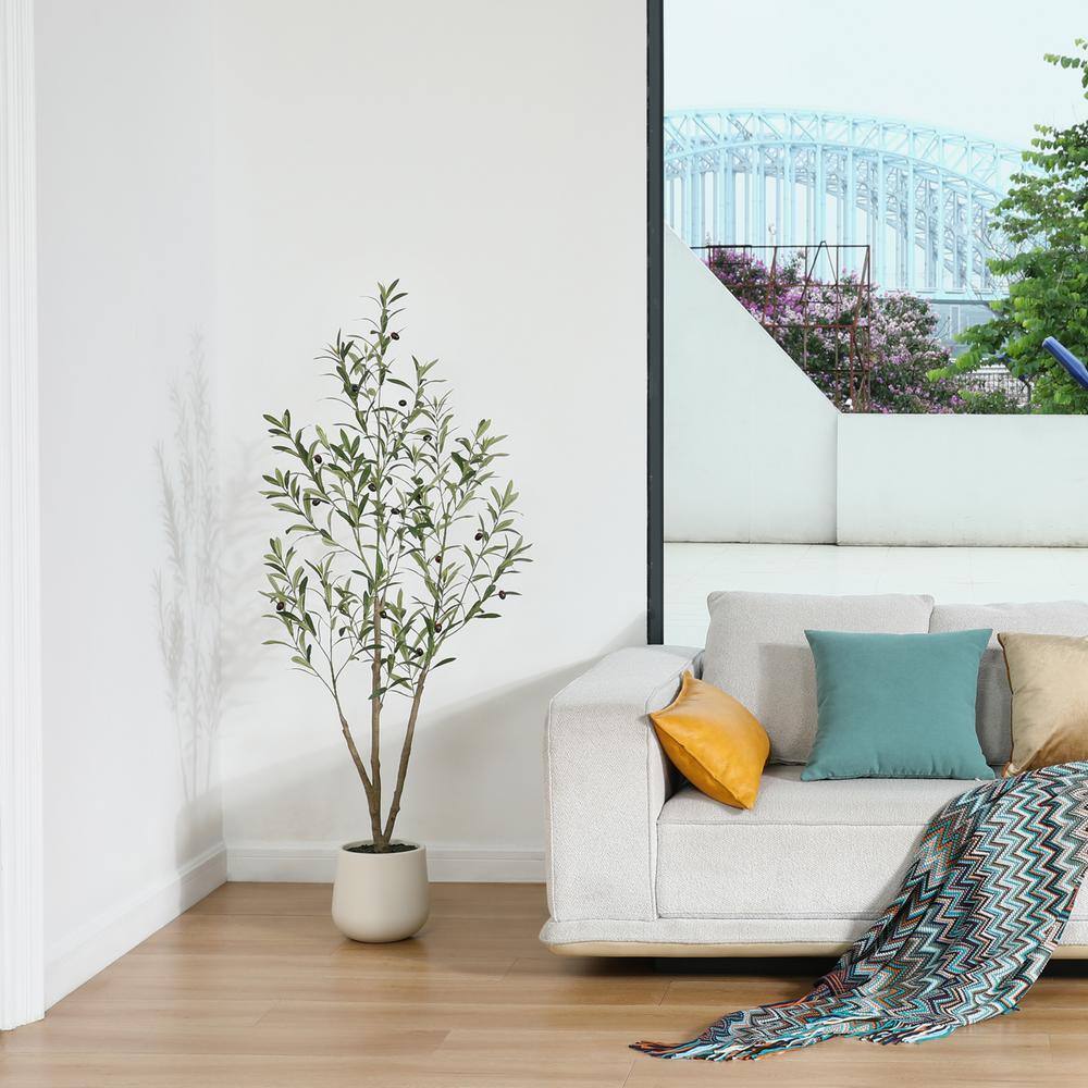 5-Foot Faux Olive Tree in White Plastic Pot