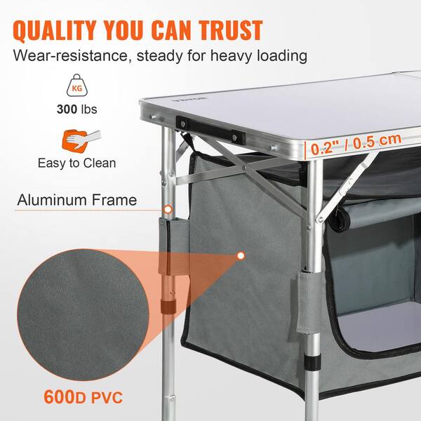 Dropship Camping Kitchen Table Picnic Cabinet Folding Cooking Storage Rack Portable Brown