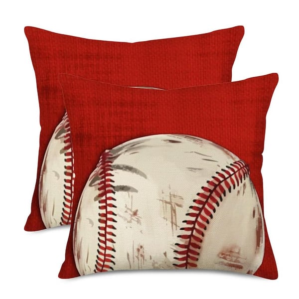 Baseball Throw Pillow Covers 18x18 Inch Set of 2 White Red Sports Pattern Cotton Linen Decorative Cases
