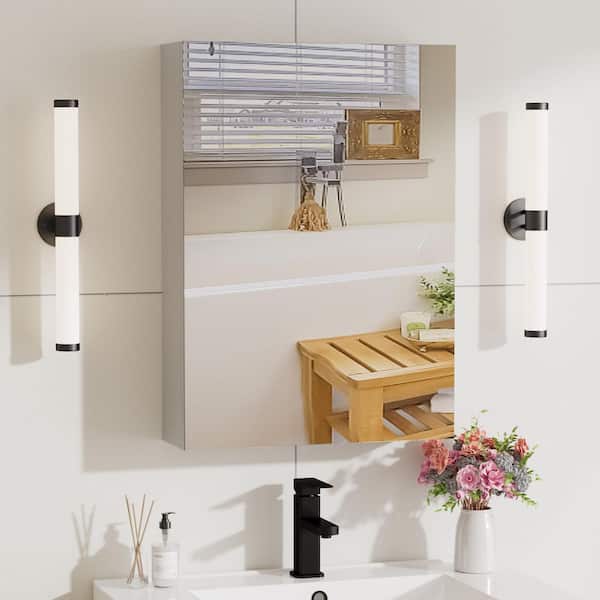 20 in. W x 27.5 in. H Rectangular Medicine Cabinet with Mirror in White Includes Storage Boxes to DIY Storage Space