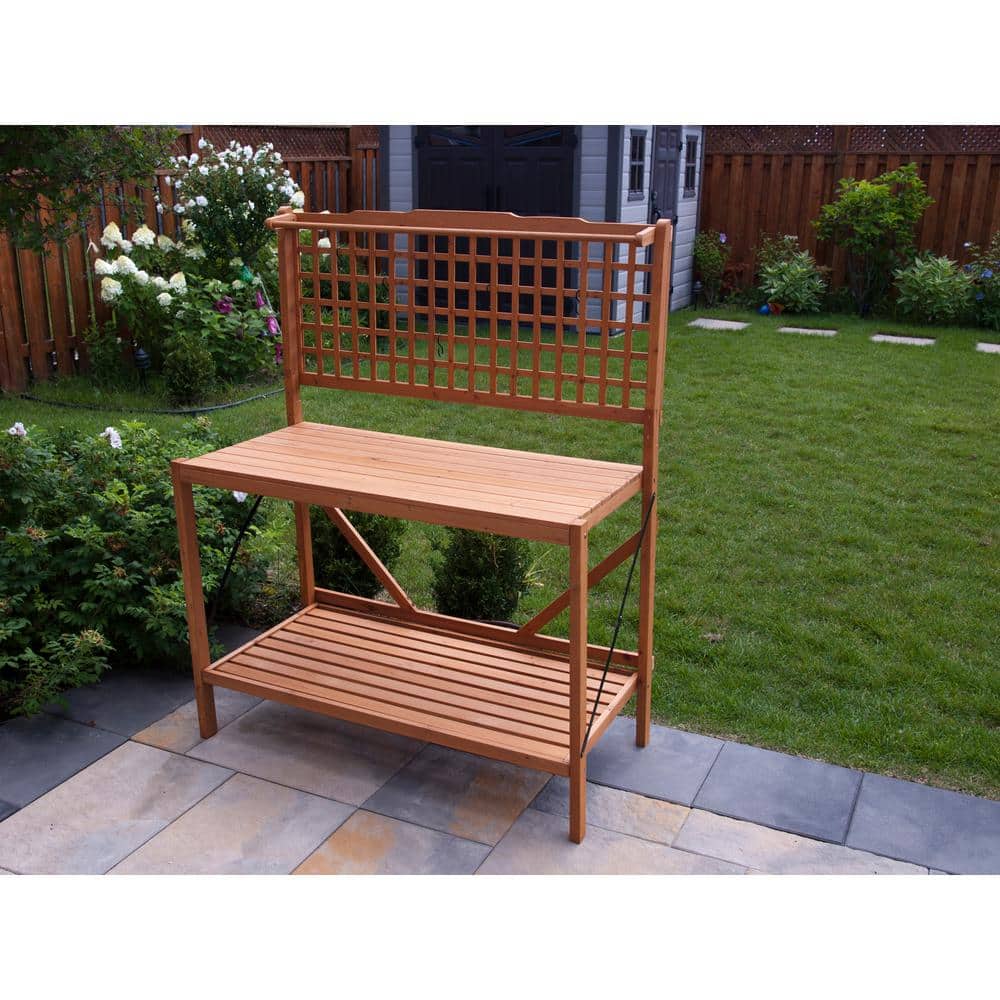 Natural Canadian Hemlock Foldable Potting Bench with Storage