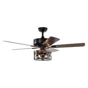52 in. 3-Speeds Black Plywood Blades Smart Indoor Matte Black Antique Ceiling Fan with Remote Included Timer & Downrods