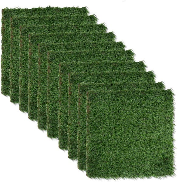 ATENGNES 8-Pieces 12 in. L x 12 in. Squares Artificial Realistic Grass Tiles, Grass Mat Tiles for Outdoor Indoor Flooring Decor