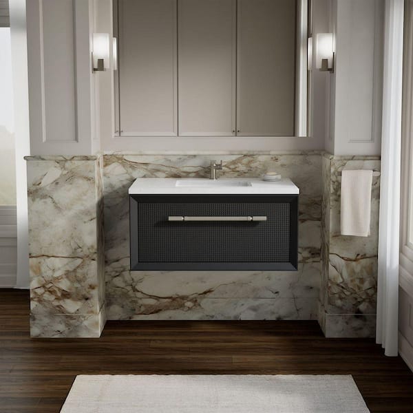 Enivo 37 in. Single Sink Bathroom Vanity Cabinet without Top in Gloss Black