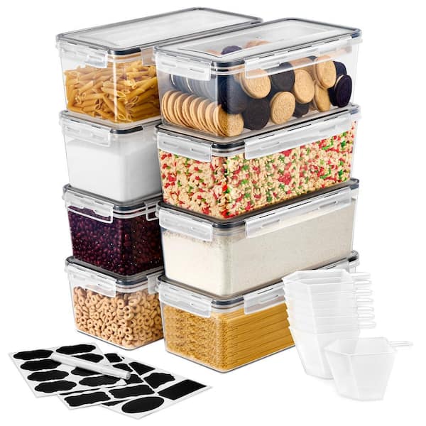 Large Food Storage Containers-Pack of 8 with Air Tight, 4-Way Snap Lids
