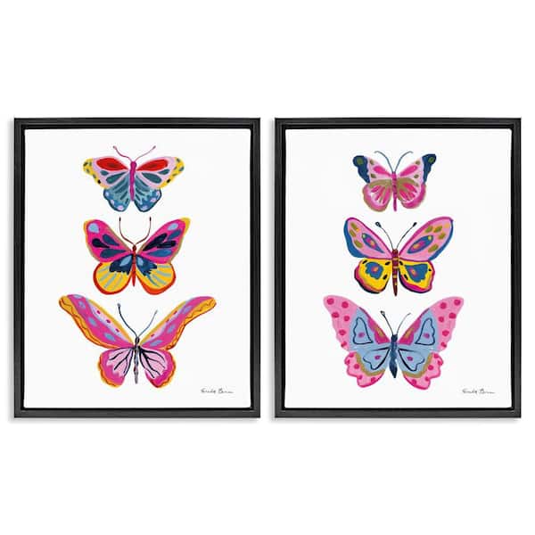 Stupell Industries Bright Flutter Butterflies by Farida Zaman 2-Pieces Black Floater Frame Animal Graphic Art Print 21 in. x 17 in.