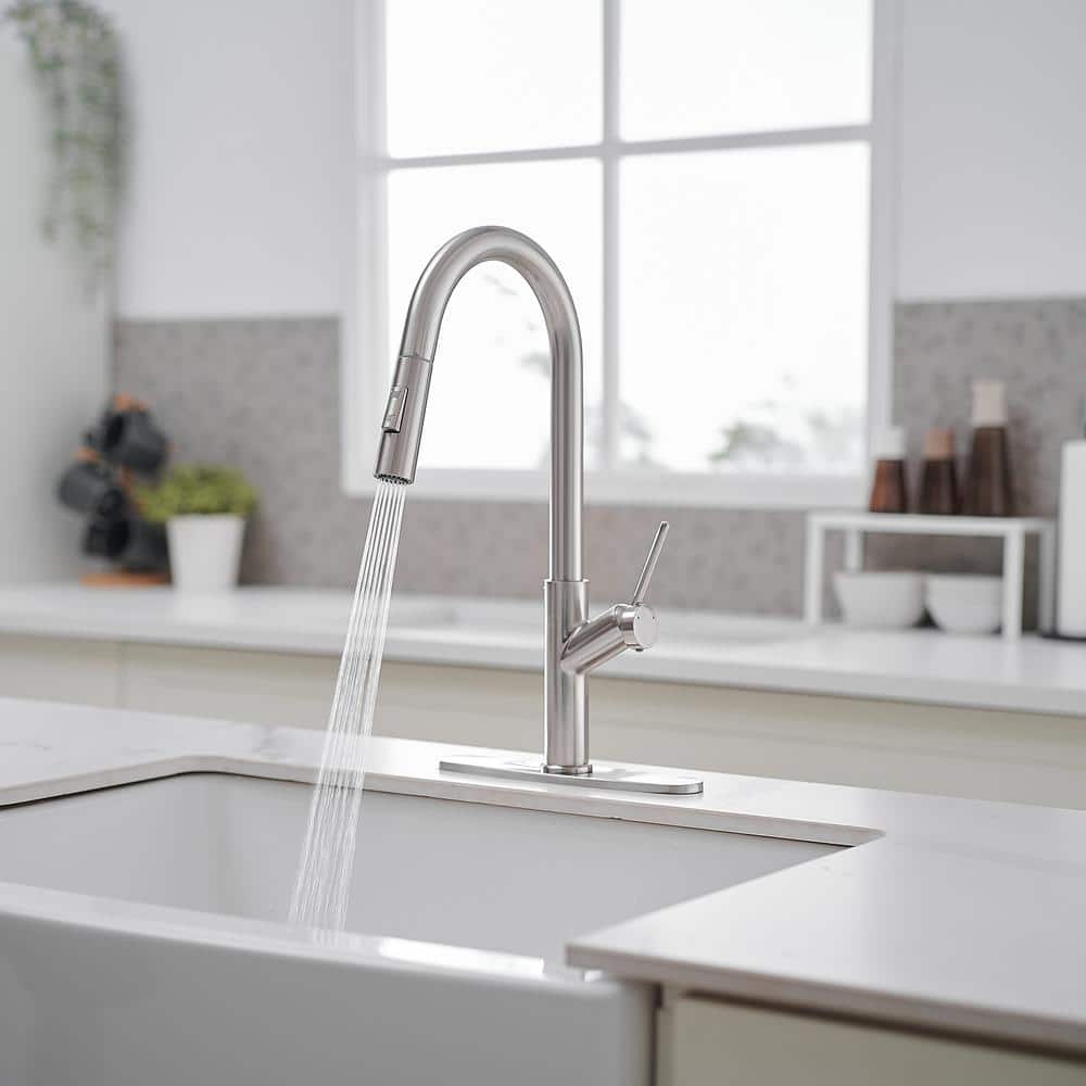 Nickel High-Arc Single Handle Pull-Down Kitchen Faucet