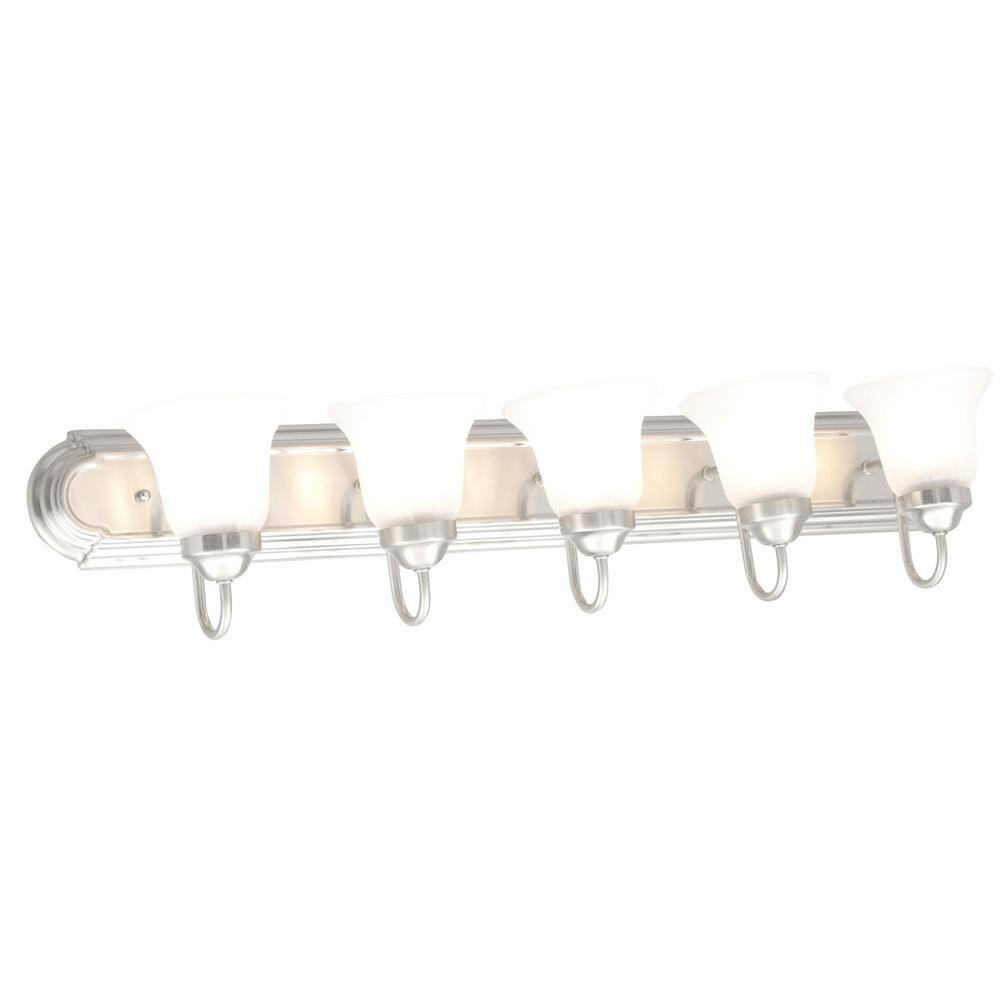 36-Inch Brushed Nickel Alabaster Glass 5-Light Vanity Fixture
