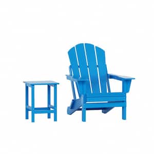 Luna Pacific Blue Poly Outdoor Adirondack Chair with Side Table