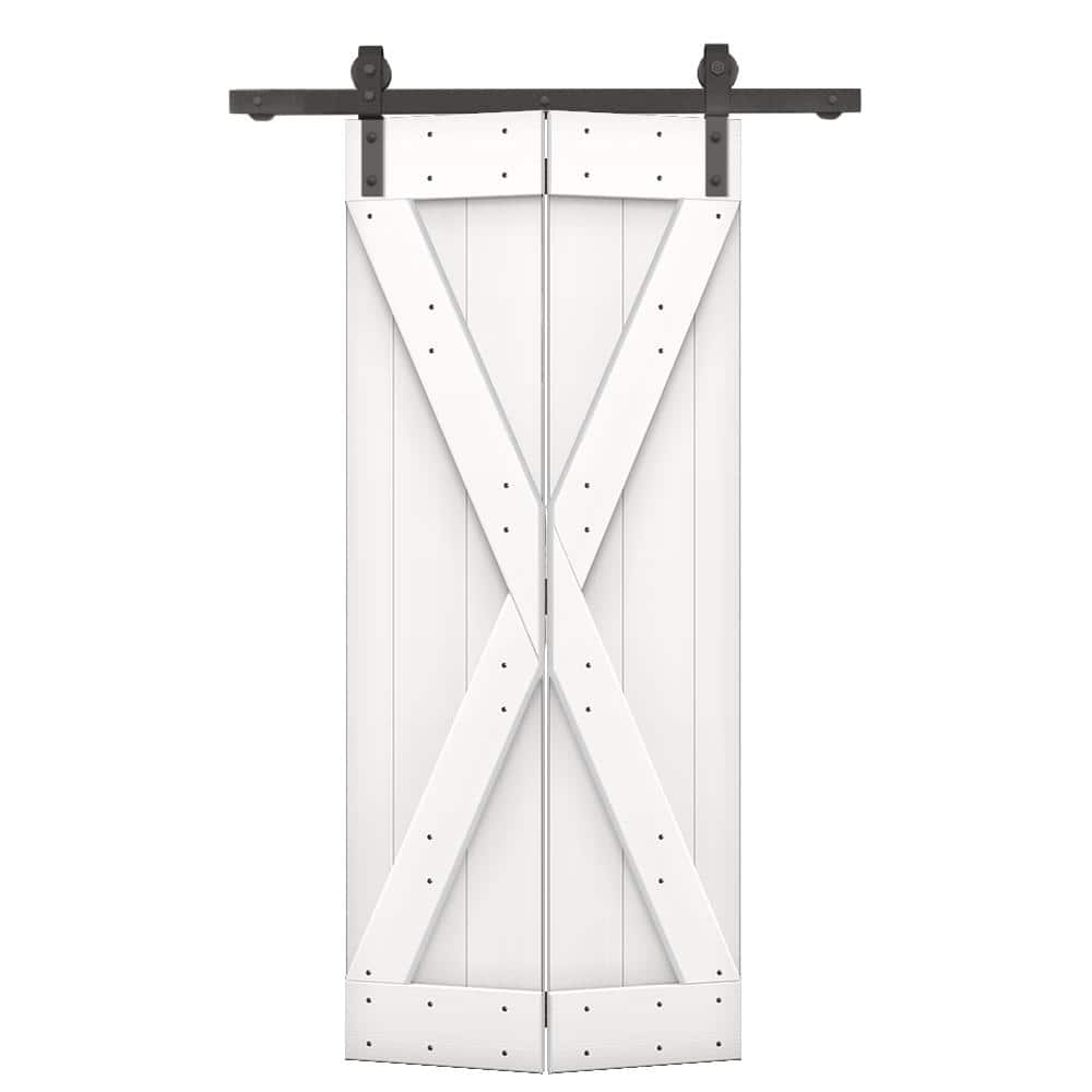 38 in. x 84 in. X Pre Assembled Pure White Wood Solid Core Bi-fold Barn Door with Sliding Hardware Kit price history on PriceWatchPro