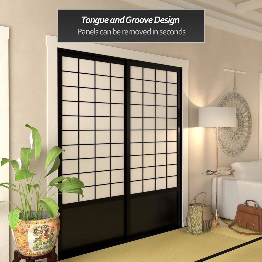 Zen Black Shoji Sliding Door Kit with Rice Paper Shade