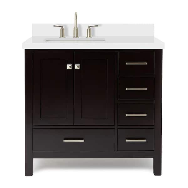 Cambridge 36 in. W x 22 in. D x 36 in. H Vanity in Espresso with Pure White Quartz Top