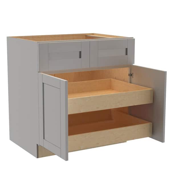Home Decorators Collection Washington Veiled Gray Plywood Shaker Assembled Base Kitchen Cabinet FH 2 ROT Soft Close 33 in W x 24 in D x 34.5 in H