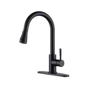 Single Handle 3-Spray Pull Down Sprayer Kitchen Faucet with Deck Plate in Matte Black