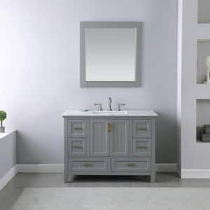 Isla 48 in. Single Bathroom Vanity Set in Gray and Carrara White Marble Countertop with Mirror