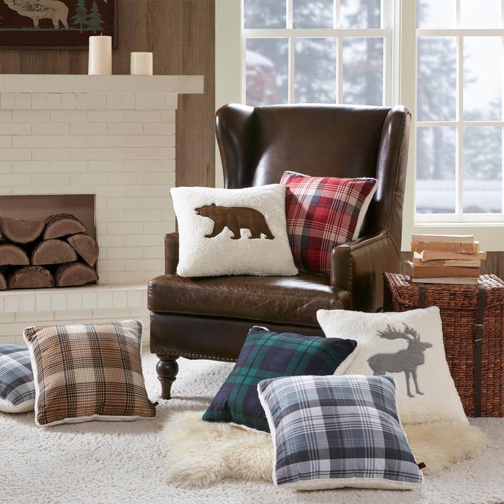 18" Cream Berber Bear Square Throw Pillow with Faux Suede