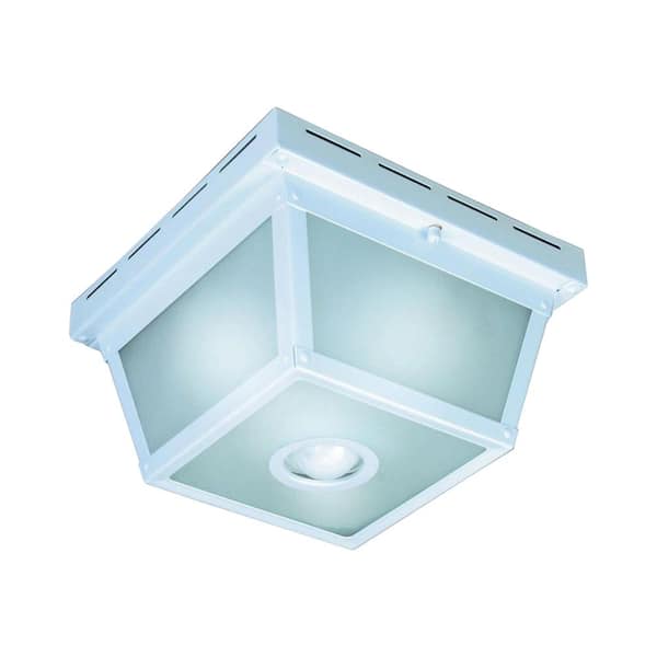 Hampton Bay 360° Square 4-Light White Motion Sensing Outdoor Flush Mount