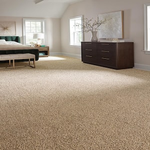 Radiant Retreat I Soft Sandstone Beige 47 oz. Polyester Textured Installed Carpet