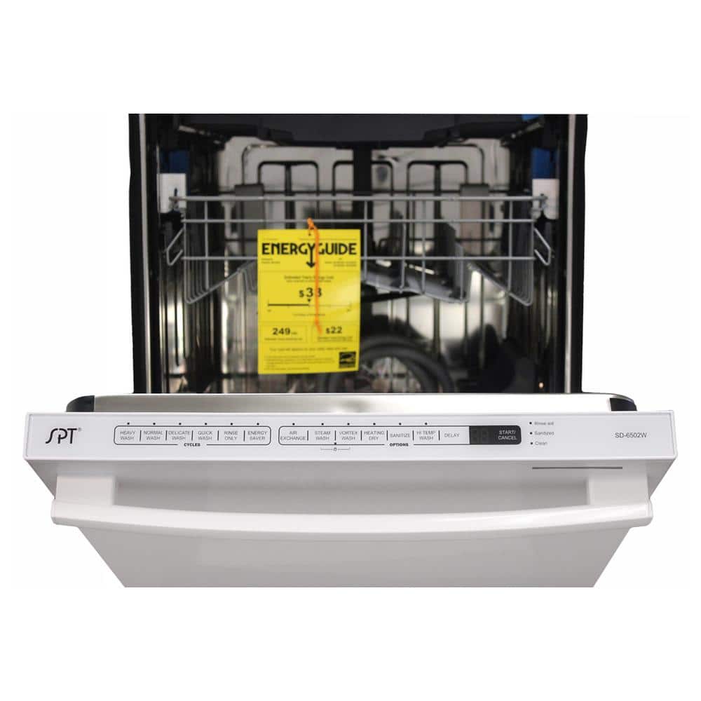 24" White Stainless Steel Built-In Dishwasher with Smart Wash System