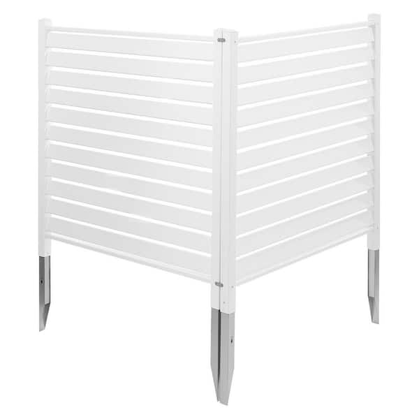 2 Panels Outdoor Privacy Screen, 48 x 3.15 in. White Plastic Privacy 2-Pack Air Conditioner Fence 19.7 in. Ground Stakes