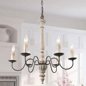 6-light Rustic Chandelier Distressed White Wood Bronze Classic French Country Island Dining Room Candlestick Chandelier